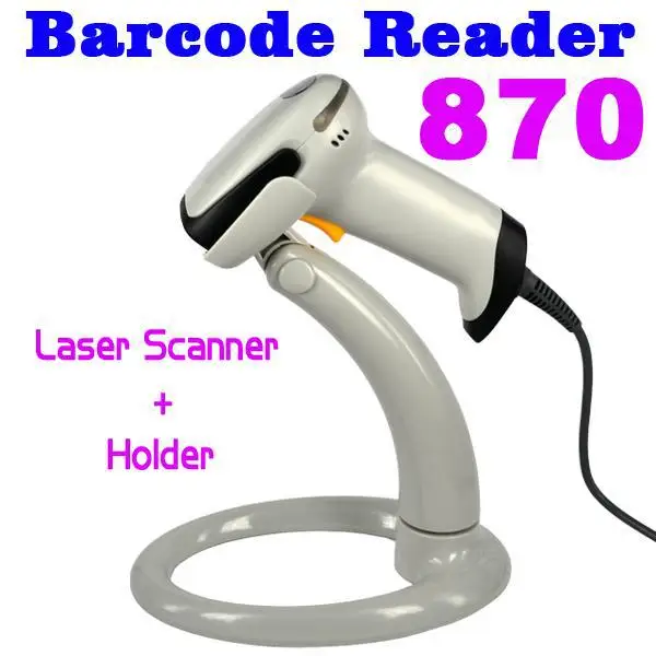 

New USB Bar Code Long Scan Handheld Laser Barcode Scanner Reader 870 + Holder Stand for Automatic Continuous Scan USB  Interface