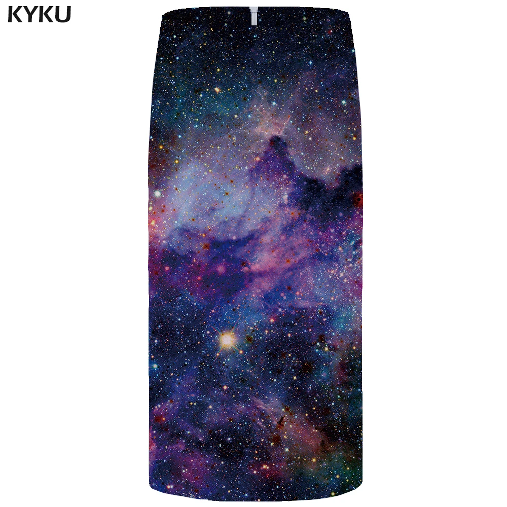 

KYKU Galaxy Skirts Women Space Hip Funny OL Skirt Party Colorful Star Large Size 3d Print Sexy Ladies Skirts 2018 Fashion