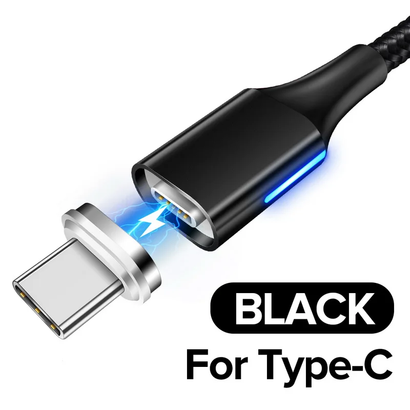 Магнитный кабель 3A USB C type C Micro USB кабель для samsung huawei Xiaomi, Магнитный зарядный шнур для передачи данных, быстрая зарядка 3,0 - Цвет: Black Type C