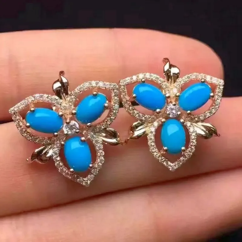 natural turquoise stud earrings s925 silver Natural blue gemstone women