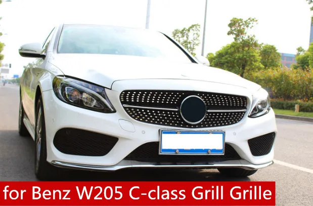 

for Benz W205 C-class C180 C200 C220 C260 C300 Grill Grille Mercedes W205 Diamond Style Front Racing Grill Grille 2014-2017