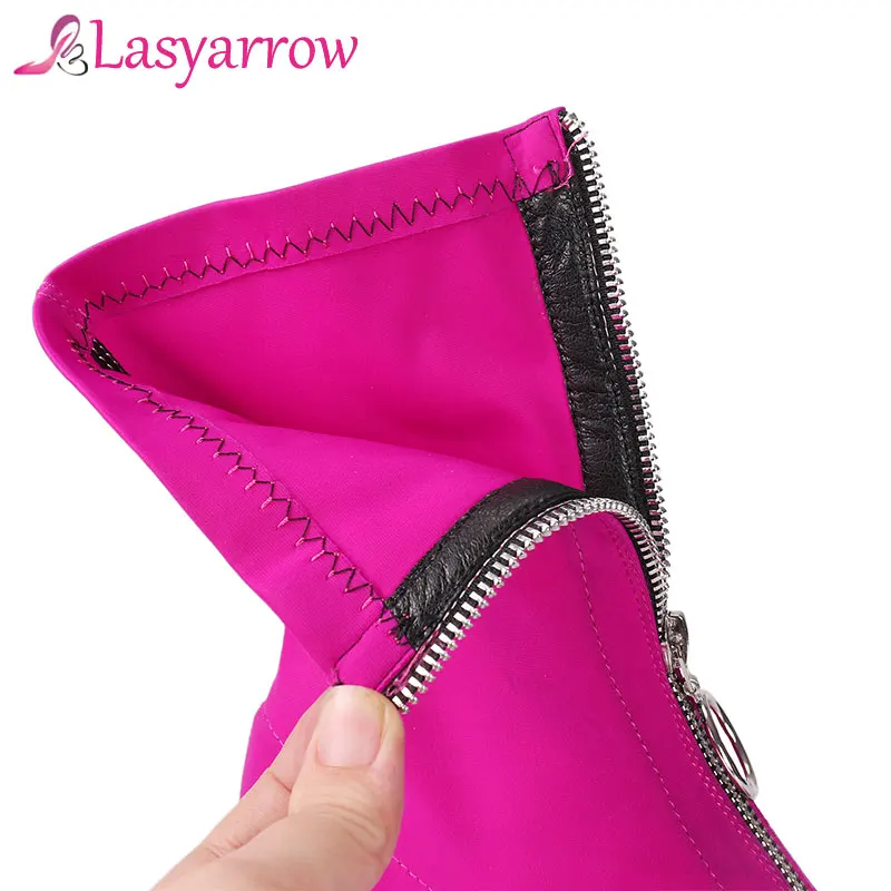 Женские сапоги носки Lasyarrow Осенние эластичные высокие на молнии с острым носком