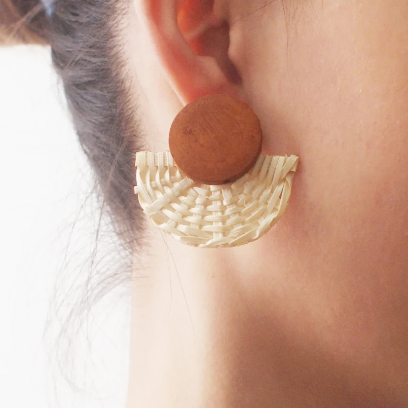 MANILAI Trendy Korea Earrings For Women Wood Straw Rattan Knit Drop Dangle Earrings Big Jewelry Statement Earrings Wooden Female