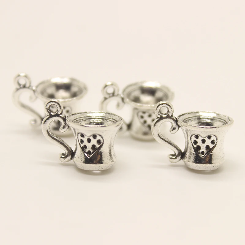 

12pcs-- 17x10mm Antique silver tone 17*10mm Tea Cup charm pendant Fit Bracelets Necklace DIY Metal Jewelry Making