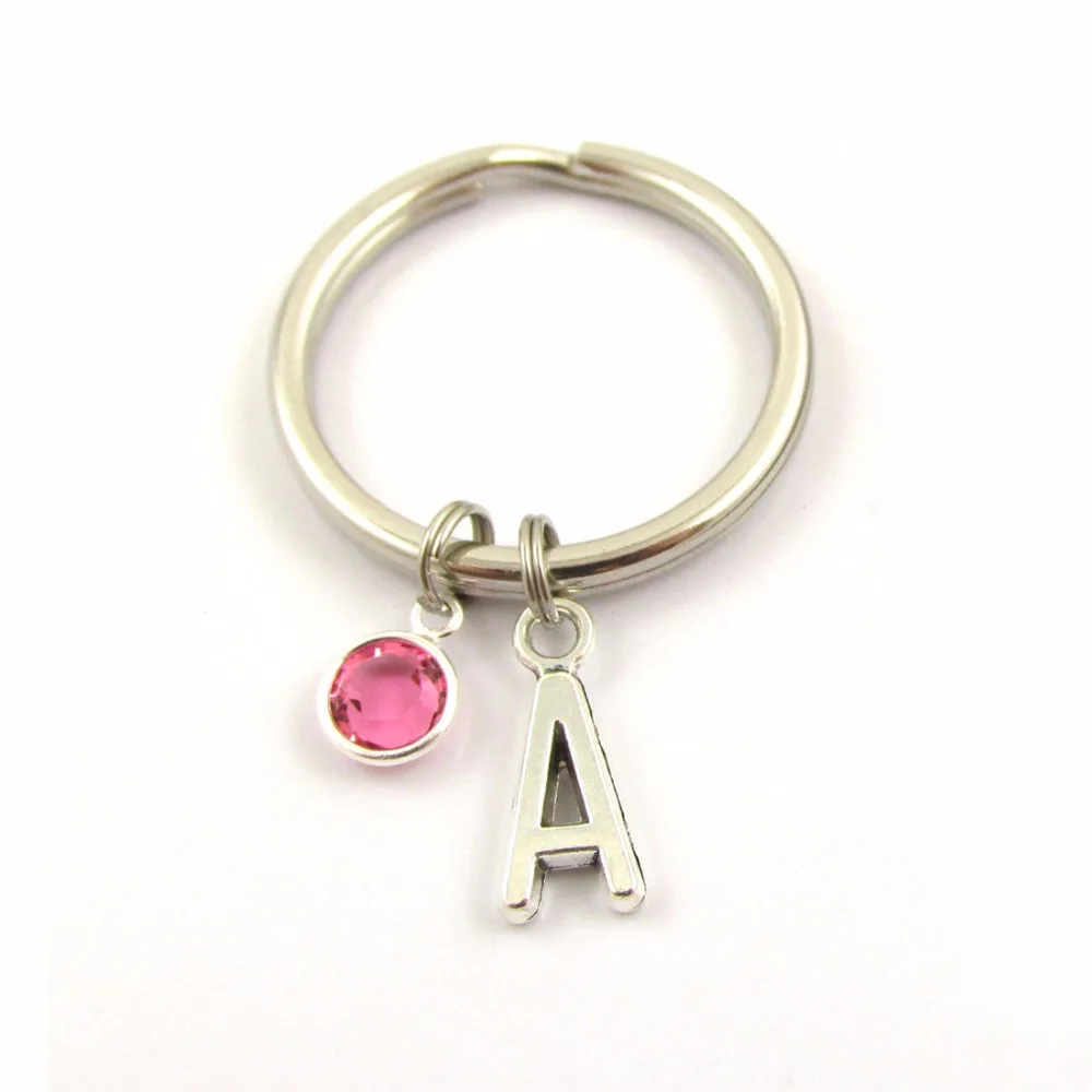 

Customized A-Z 26 Initials Letters Keychain Creative Car Bag Birthstone Key Ring Key Chain for Women Men Birthday Gift Keychain