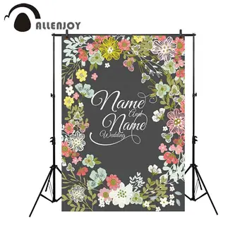 

Allenjoy photocall photophone black colorful flower Hand Painted frame Custom name wedding celebration backdrop photo background