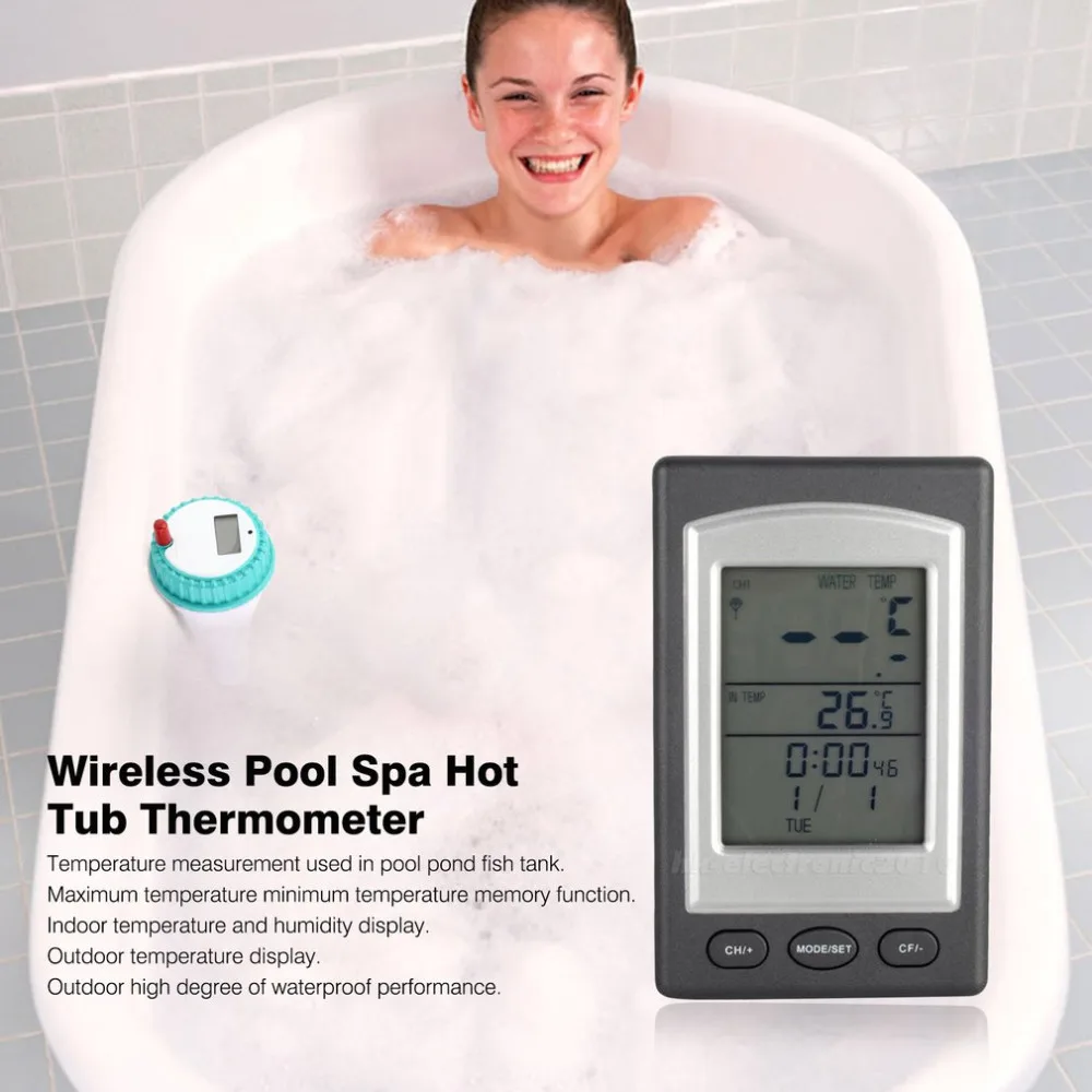 Indoor+ Outdoor Wireless Thermometer In Swimming Pool Spa Floating Hot
