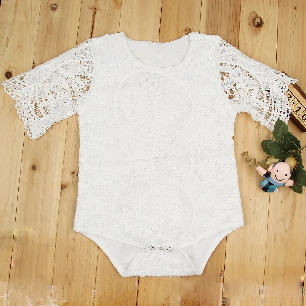 2017 Cotton Cute White Rompers Infant Baby Girl Clothes Lace Floral