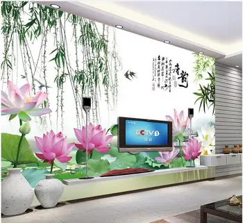 

3d wallpaper custom mural non-woven wall stickers TV setting wall jiangnan charm lotus wallpaper for walls 3 d