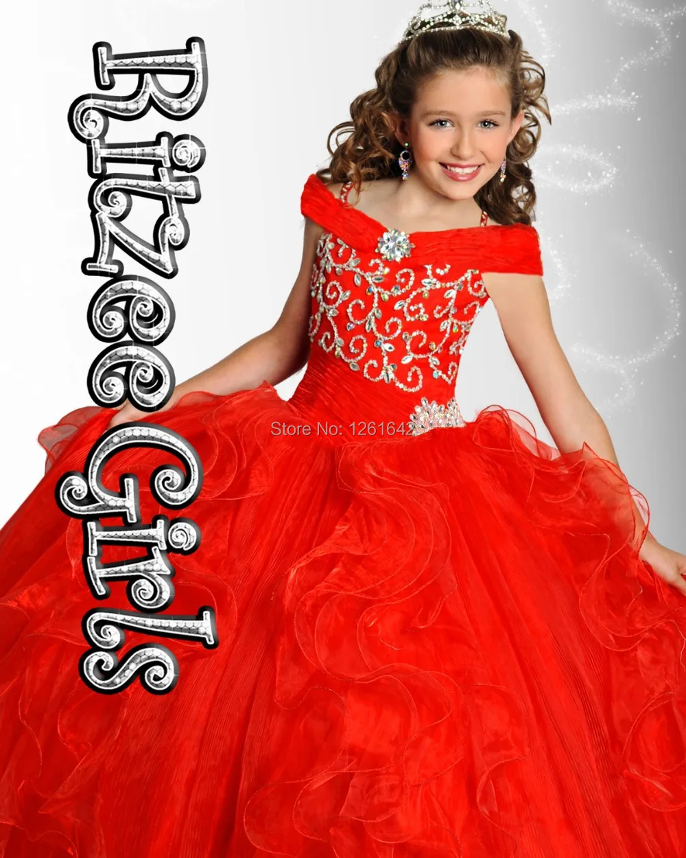 2015 New Red Little Girls Pageant Dresses Long Beaded Ruffles Ball