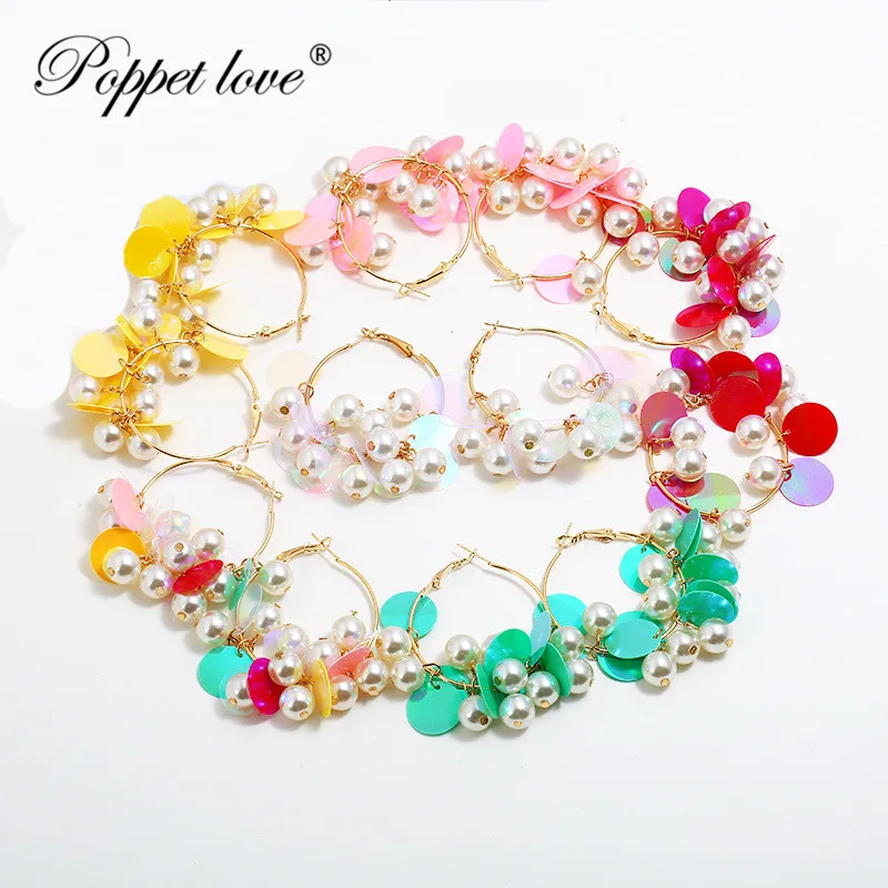 

New Fashion Pearl Long Drop Dangle Earrings for Women Handmade 6Colors Sequins Tassel Earrings Bohemia Statement Jewelry