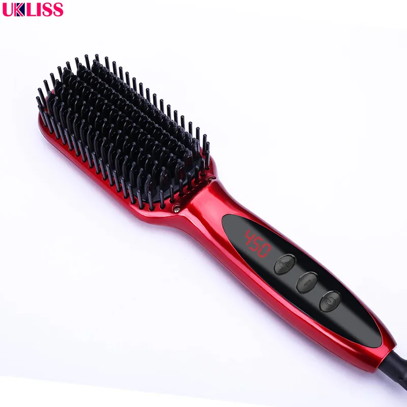 

Pro LCD Heating Electric Ionic Fast Safe Hair Straightener Anti static Ceramic Straightening Brush ceramic straightening iron