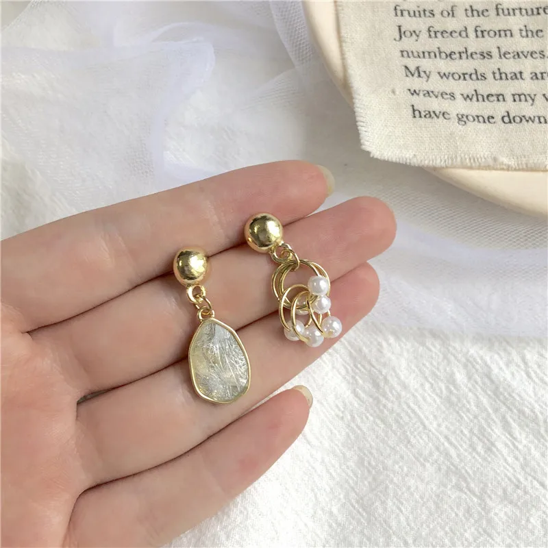 Korean Fashion Asymmetric Simulated-pearls Clip On Earrings Shiny Irregular Short Earrings 925 Silver Needle