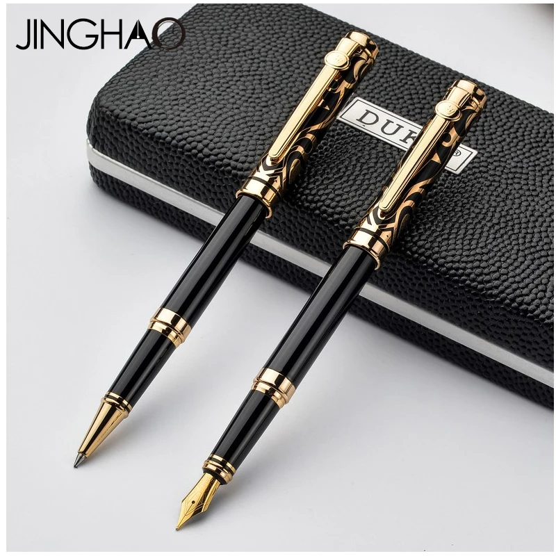 

Luxury Blue/Red Gem Rollerball Pen and Fountain Pen Set Gold/Silver Clip 0.5mm Writing Stationery with an Original Gift Box