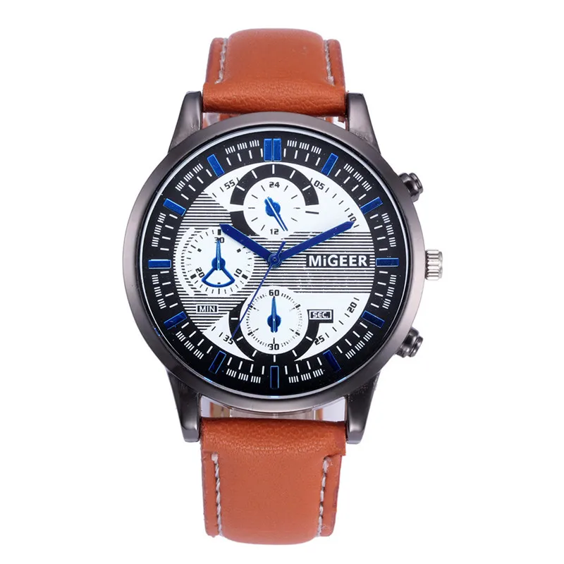 MIGEER Роскошные мужские часы ведущей марки модный дизайн кожаный ремешок