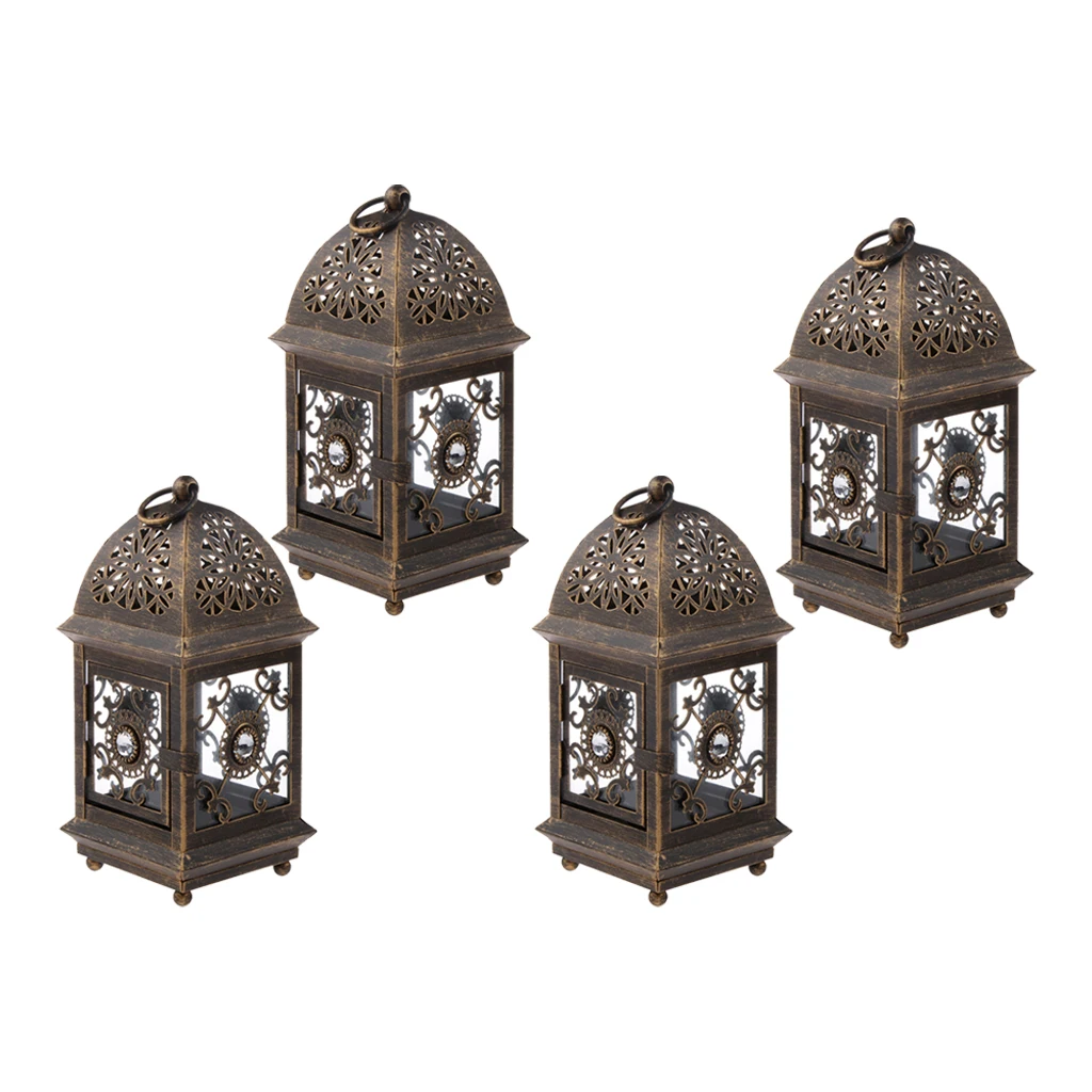 4pcs European Style Metal Hollowed Candle Holders Tealight Candlestick Hanging Lantern Wedding Party Decor