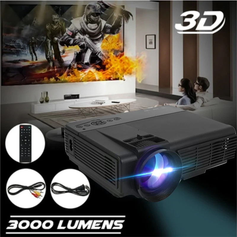 

Portable 1080 P Full HD 3000 Lumens Projector Home Theater HDMI/USB/AV/VGA/SD Video Projector Multimedia