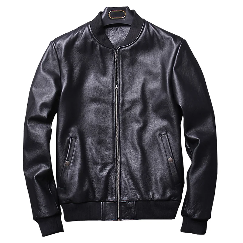 2018 Autumn Fashion Real Leather Jacket Men Classic Bomber Style Motorcy Genuine Leather Jacket Men Black Sheepskin Jacket New