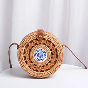 20cm Big Size Handmade Circle Chinese Bowknot Women Rattan Bags Spiral Style Hollow Out Flowers Female Shoulder Bags B380 - Цвет: 20cm Ceramics Hollow