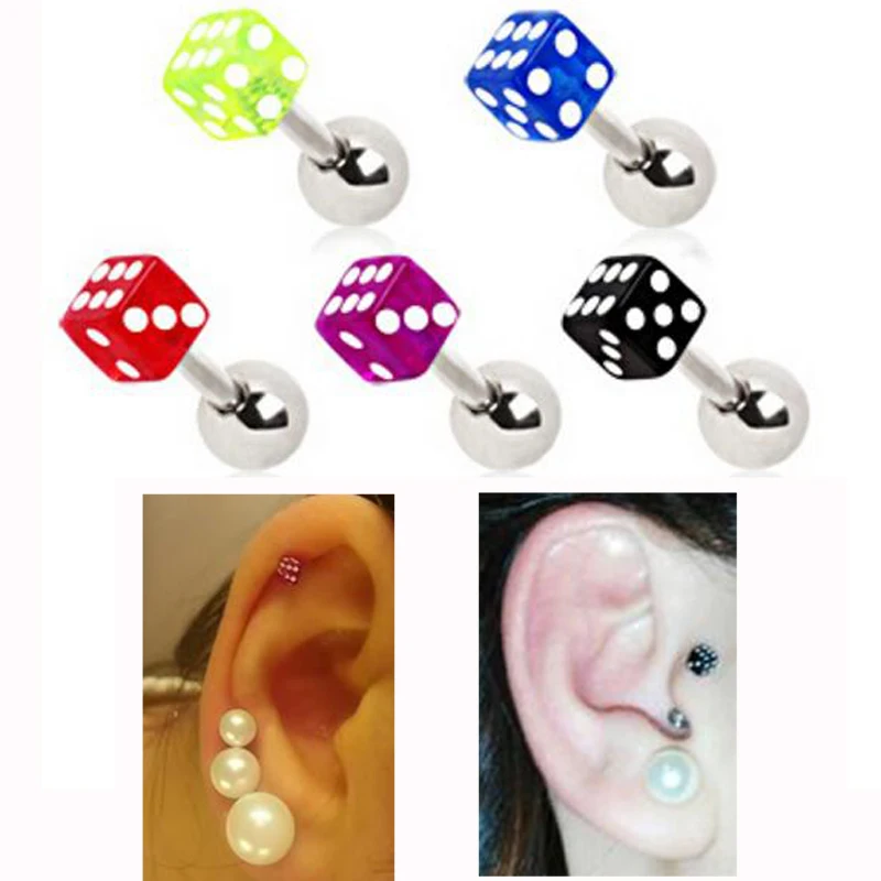 

2pcs 1.2x8x3mm Free Shipping Fashion Ear Nail Ear Clasp Dice Ear Bone Barbell Earring Piercing helix ear stud tragus Earrings
