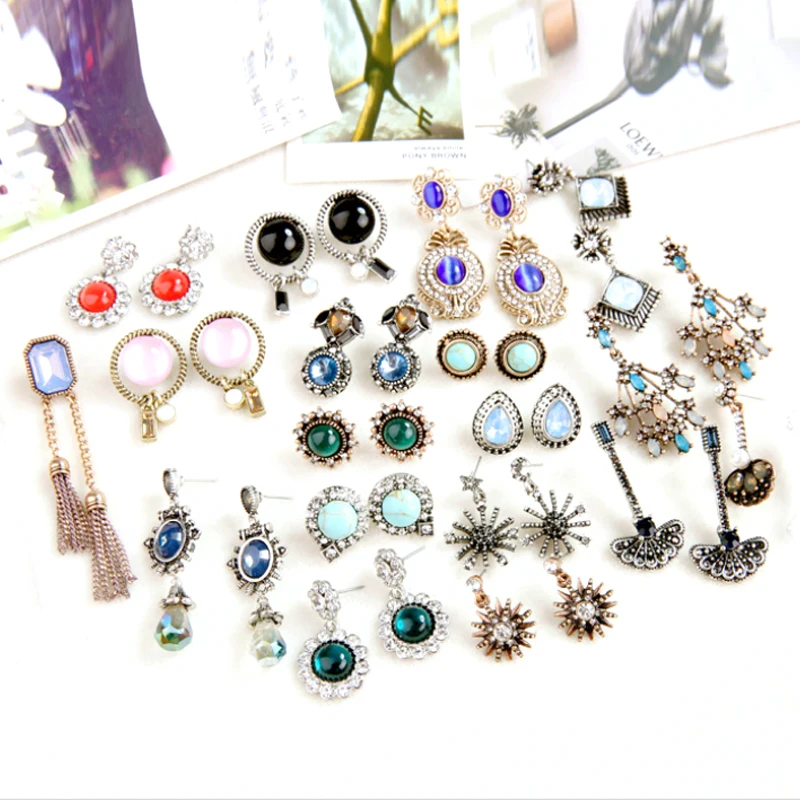 

Hot Sale Retro 1Pair Crystal Pearl Star Long Tassel Stone Geometric Drop Ear Earrings for Women Fashion Wedding Gifts