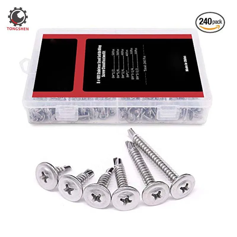 

410 Stainless Steel Wafer Head Phillips Self Drilling Screws Sheet Metal Tek Screws Assortment Kit Modified Truss Head Self Dri