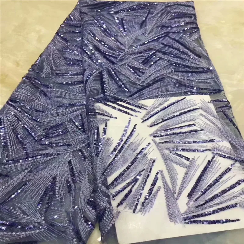 

Latest Nigeria Mesh Fabric with Sequins Blue Lace Fabric 2019 Newest French Tulle Lace Fabric For Evening Party Dress