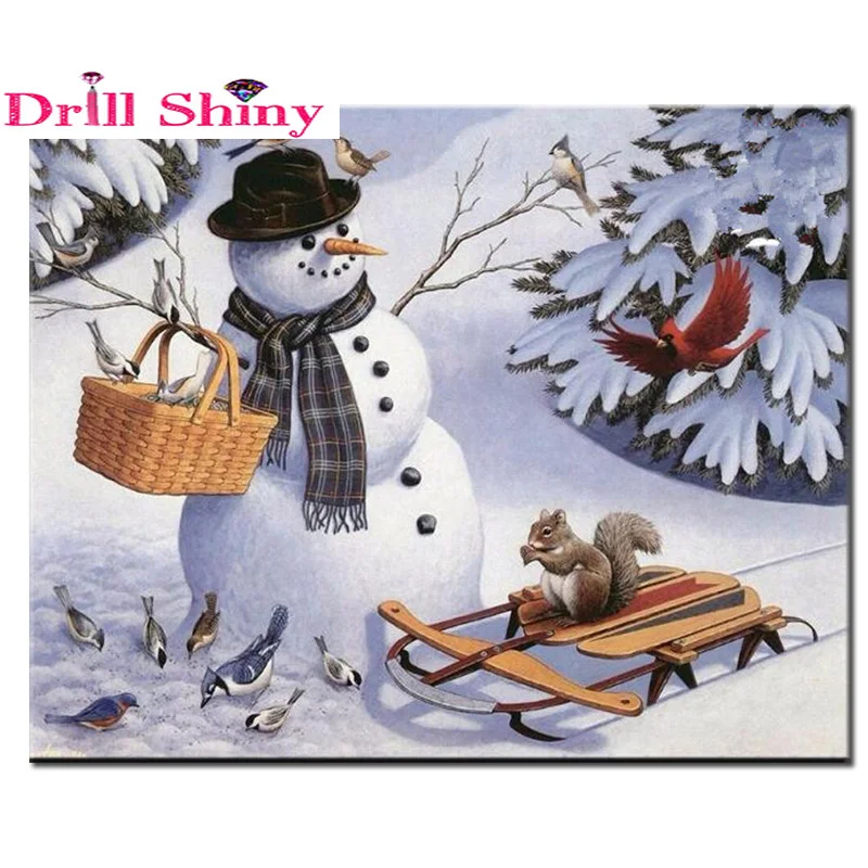 

5D Decor Snowman & Squirrel Diy Diamond Painting Cross Stitch Rhinestone Pasted Painting Home Decor Snow Scenery Christmas