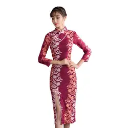 Shanghai история высокое Разделение Qipao кружевное платье в китайском стиле Cheongsam Восточный китайское платье Для женщин платья для сезон