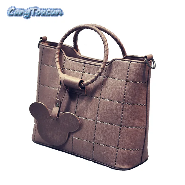 Cangtoucun Solid Women Leather Handbags High Quality Tote Bag Cangtoucun Solid Women Leather Handbags High Quality Tote Bag Top Handle Bags Woman Shoulder