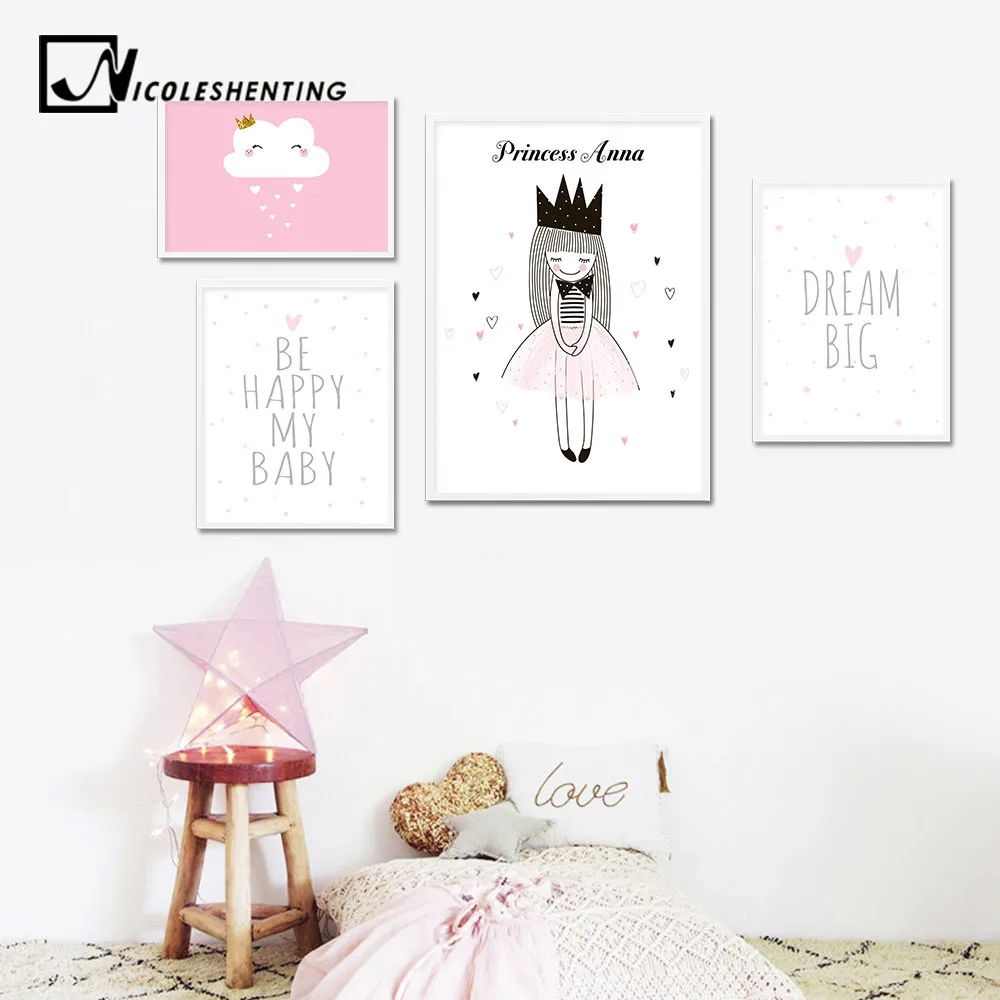 custom name poster baby girl nursery wall art canvas print pink baby girl poster