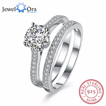 Твердые 925 пробы серебряные кольца наборы обручальные ювелирные изделия классические CZ Модные кольца для женщин Подарок на годовщину(JewelOra RI102620