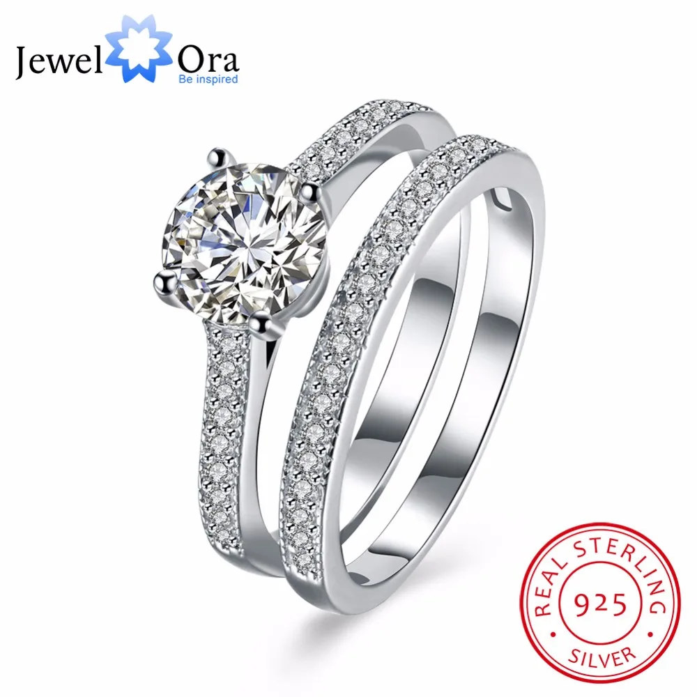 Solid 925 Sterling Silver Ring Sets Engagement Jewelry Classic CZ