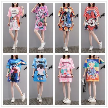 

Multi-color 2020 Summer Tide Brand New Print Short-sleeved Bottoming Shirt Loose Personality Long T-shirt