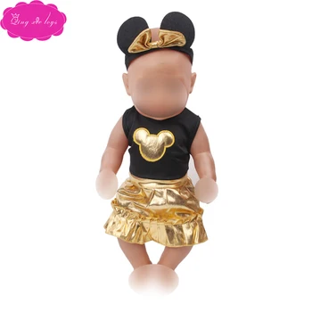 

43 cm baby dolls Clothes cute Mouse gold suit + ears Dress accessories fit 18 inch Girl doll f548