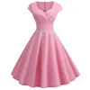 112834-d280f4.jpg Femmes Robe d'été couleur unie rétro Vintage années 50 60 décontracté fête bureau Robe Rockabilly robes robes