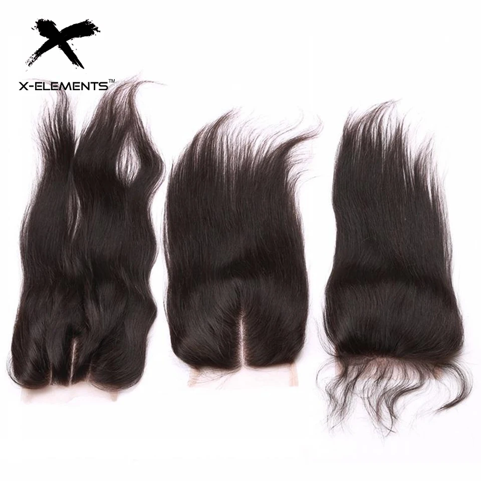 X-Elements перуанские прямые кружевные накладные натуральные человеческие волосы, не Реми, 4x4, средняя, три части
