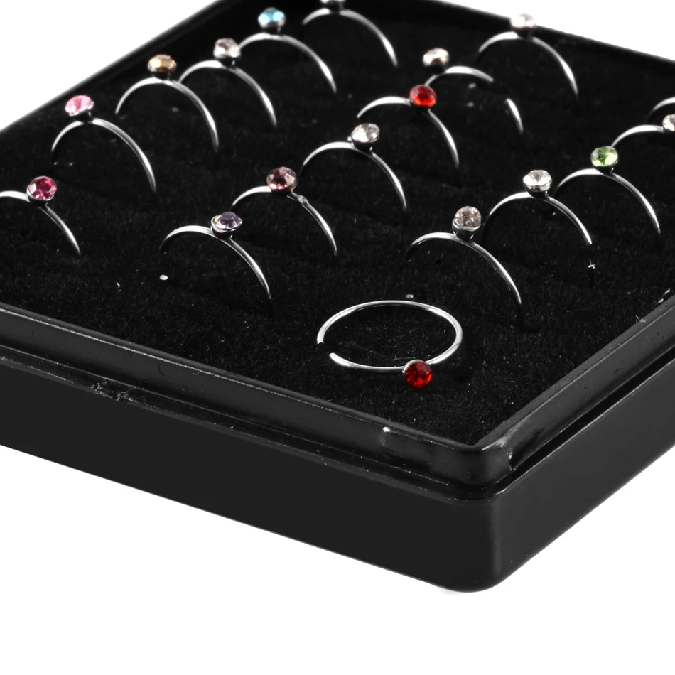 

Swanjo 18Pcs/lot 20G Stainless Steel Silver Nose Ring with Gem Nose Piercings Nose Hoop Nose Stud Rings Body Piercing Jewelry