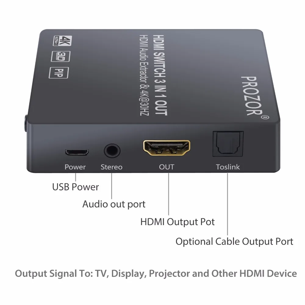 Коммутатор Prozor 4K 5x1 3x1 HDMI с функцией PIP 3D 1080P коммутатор с аудио экстрактором оптический Toslink SPDIF(5x1 без PIP