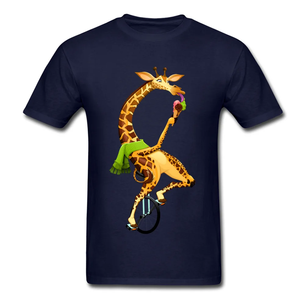 Men Fashion Tops Shirts Crew Neck Labor Day 100% Cotton Tshirts cosie Short Sleeve Funny giraffe on an unicycle Clothing Shirt Funny giraffe on an unicycle navy
