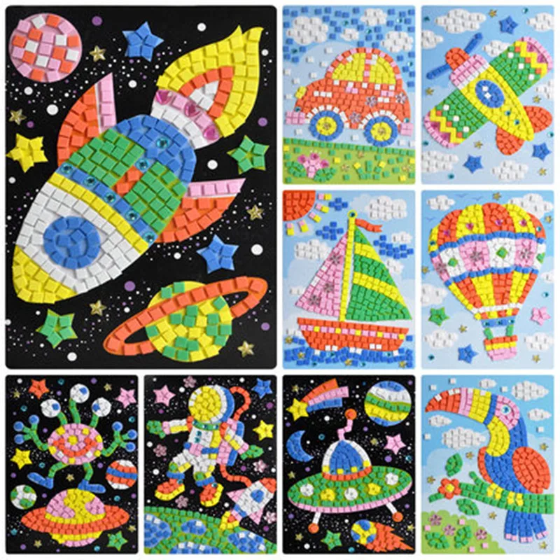 

24 Colors 3D Children Puzzle DIY Foam Mosaic Stickers Art EVA Cartoon Crystal 3D Sticker Creative Educational Toys For Kids Gift