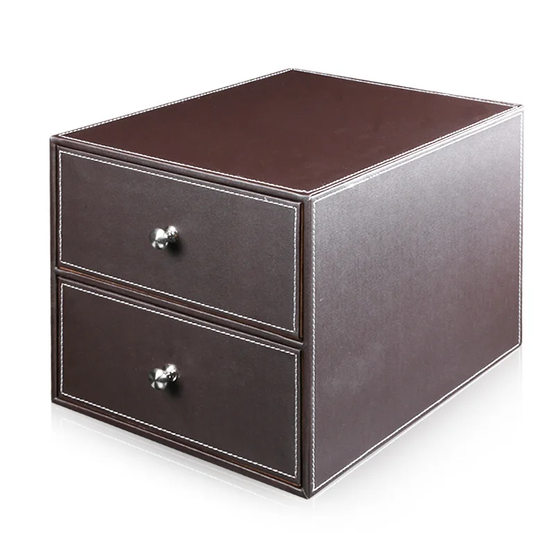 File Box 2 Drawer 2 Layer Pu Leather File Cabinet Desk Organizer