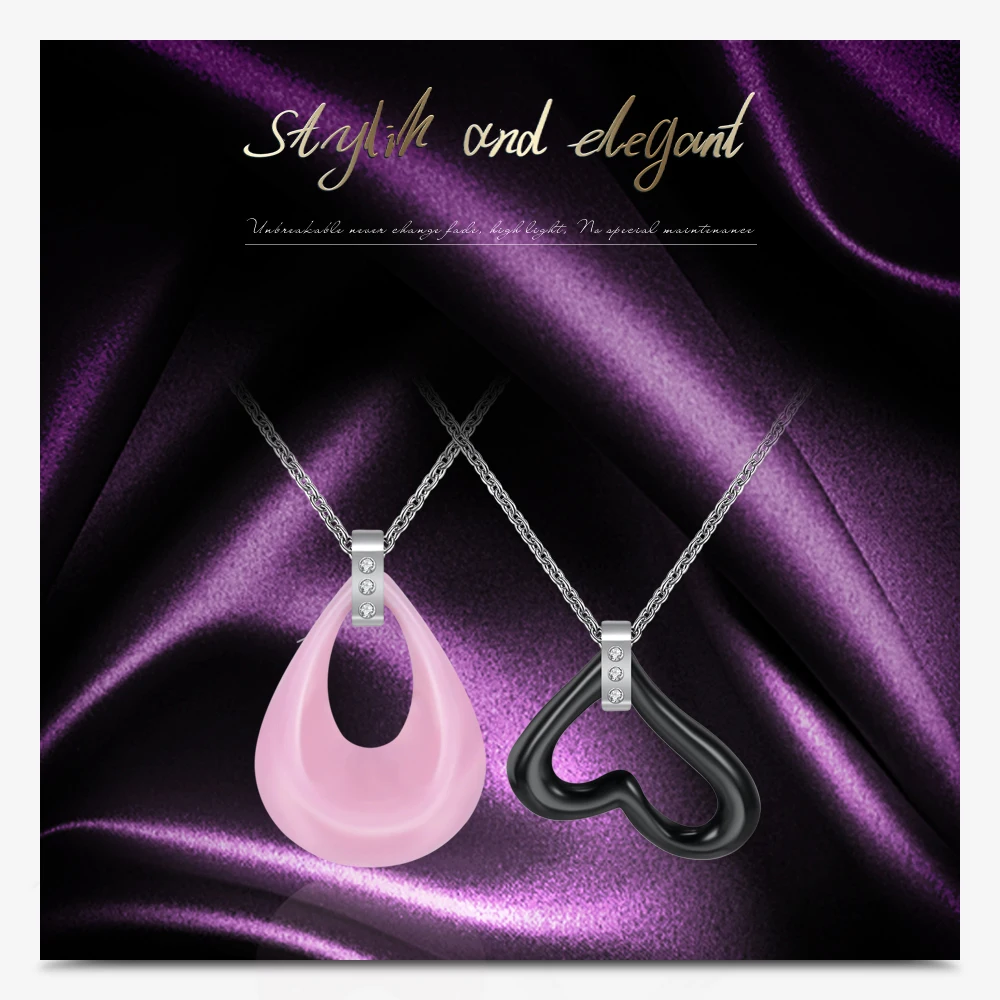 Простой стиль AAA кубический циркон слеза и сердце форма розовый черный белый 3 цвета керамические подвески для женщин ожерелье Классический милый подарок