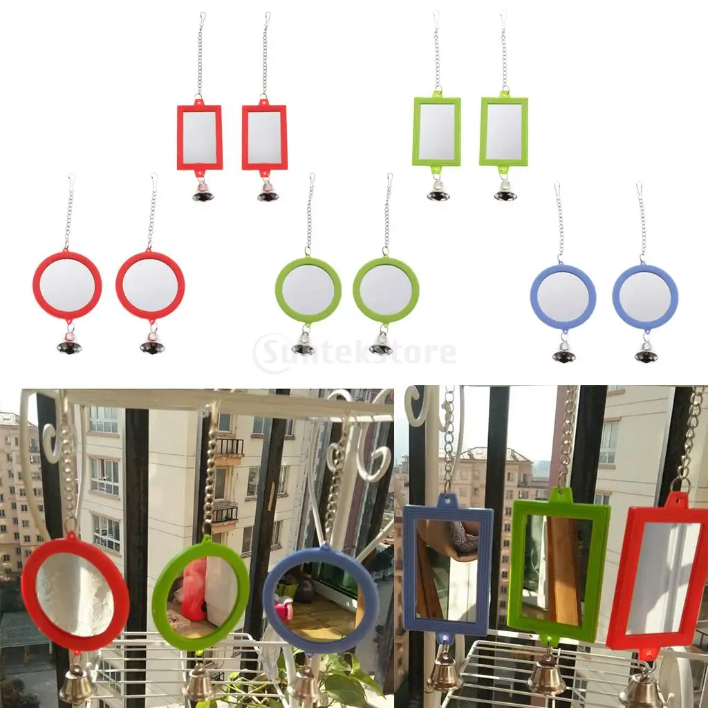 

2x Pet Bird Mirror Interactive Parrot Toy for Macaw African Greys Finch Pet Bird Cage Accessories