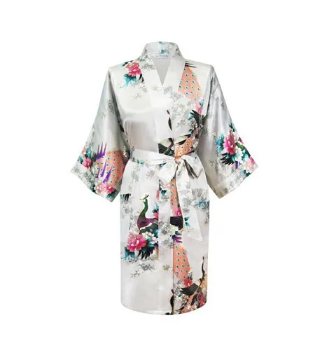 Белые модные женские кимоно Павлин банный халат ночная сорочка халат юката пижамы с поясом S M L XL XXL XXXL KQ-9 - Цвет: white
