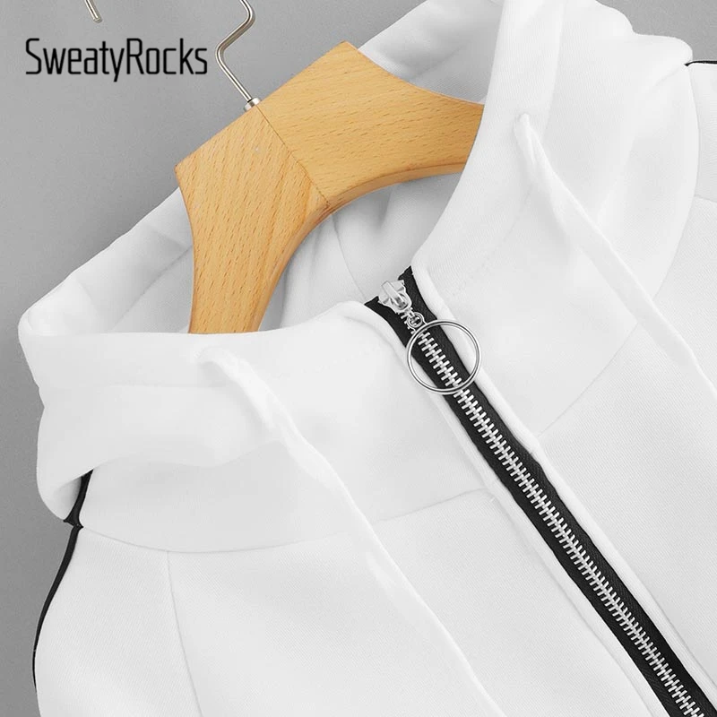 discount  SweatyRocks White Zip Up Raglan Sleeve Windbreaker Jacket Streetwear Hooded Bomber Jacket Womens Ac