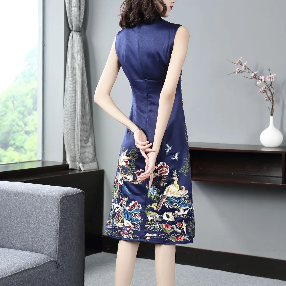 Вечерние летние платья без рукавов с вышивкой Cheongsam