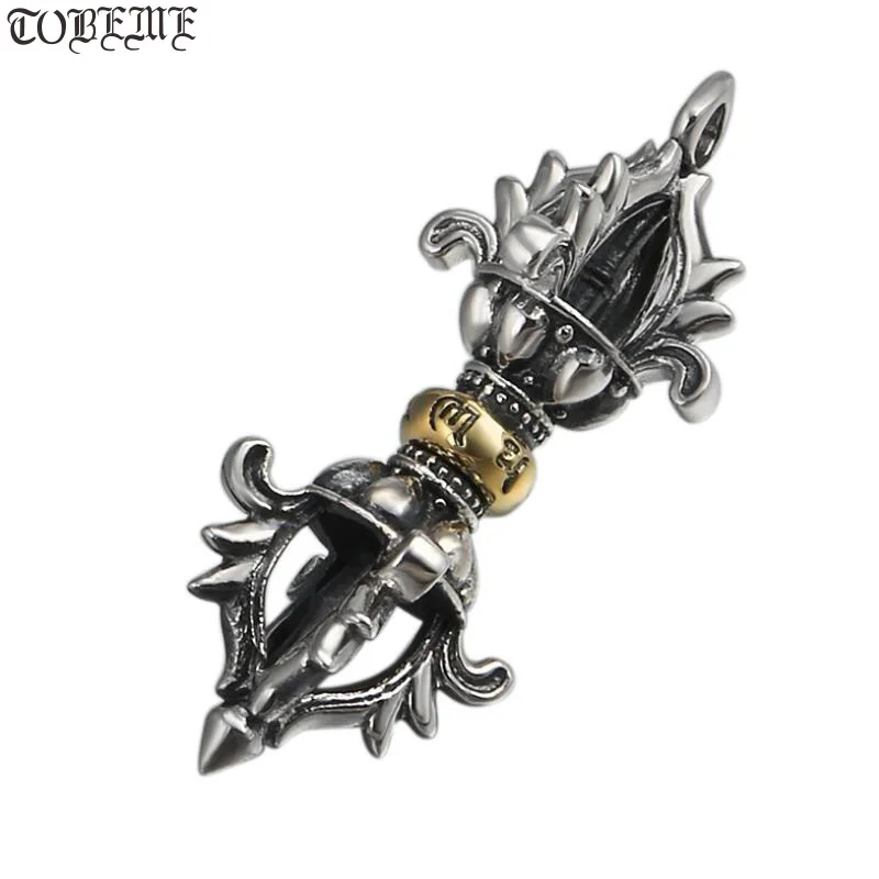 Ceny 100% 925 srebrny tybetański Dorje urok Sterling buddyjski OM Mantra Dorje wisiorek lite srebro tybetański Vajra Amulet urok