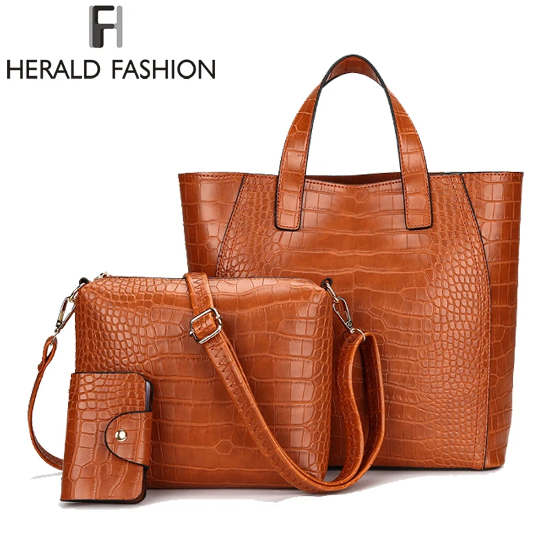

Herald Fashion Stone Pattern Women Handbag 3pcs/Set Composite Bag Shoulder Bag Ladies Pu Leather Messenger Bag Causal Tote Bag