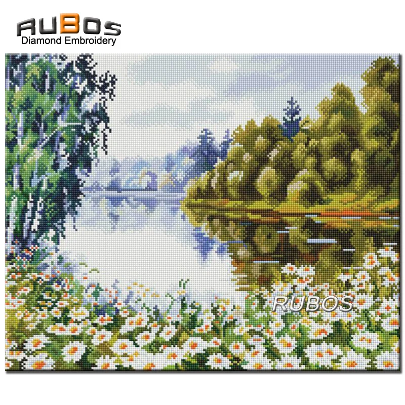 

RUBOS DIY 5D Diamond Embroidery Natural White Chamomile Diamond Painting Cross Stitch Set Diamond Mazayka Needlework Home Decor